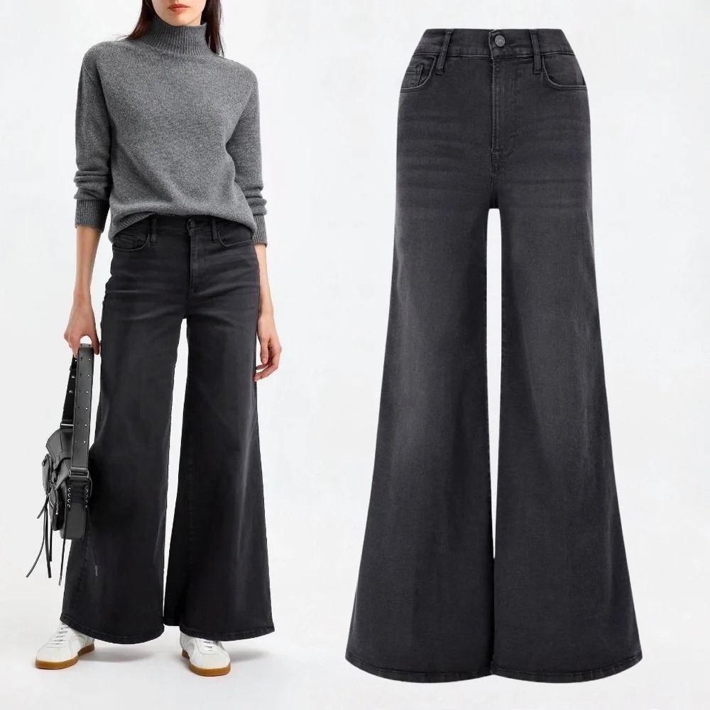 FRAME Le Pixie Palazzo wide leg jeans women 31 black high rise denim streetwear